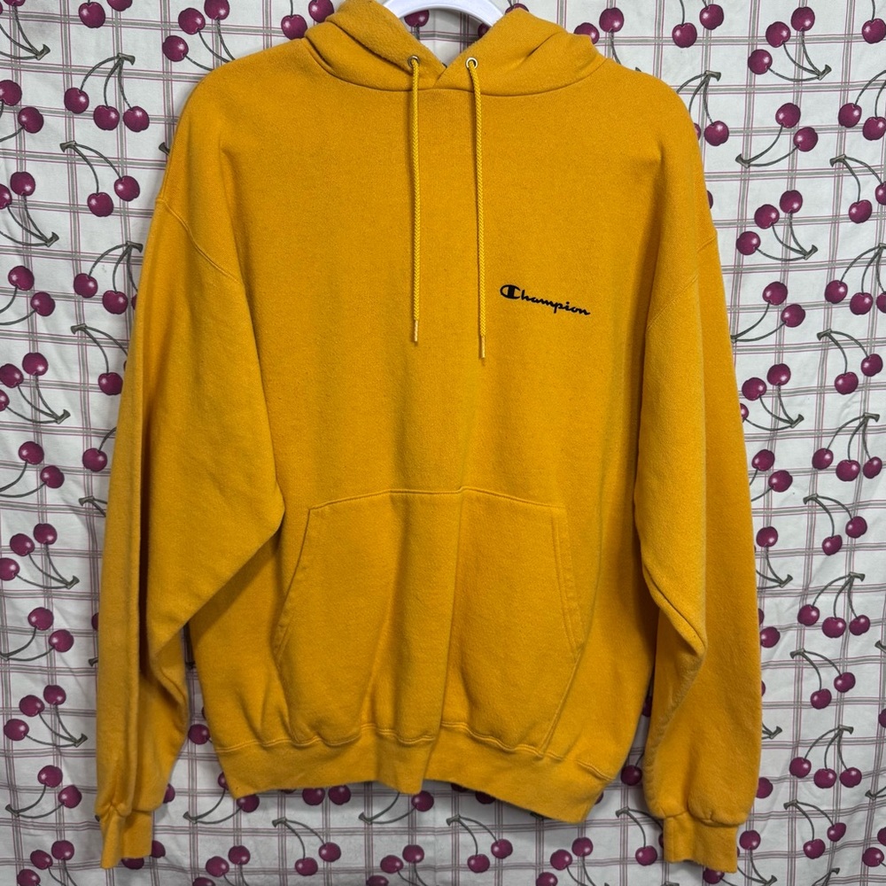 Men’s Vintage Champion Golden Yellow Embroidered Logo Hoodie Sweatshirt